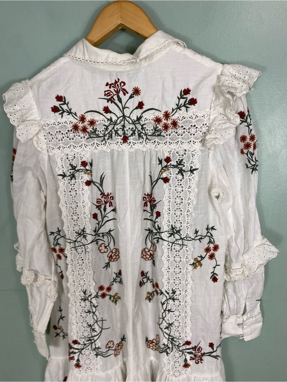 Anthropologie Long-Sleeve V-Neck Eyelet Midi Dress XL White Floral - Picture 7 of 10
